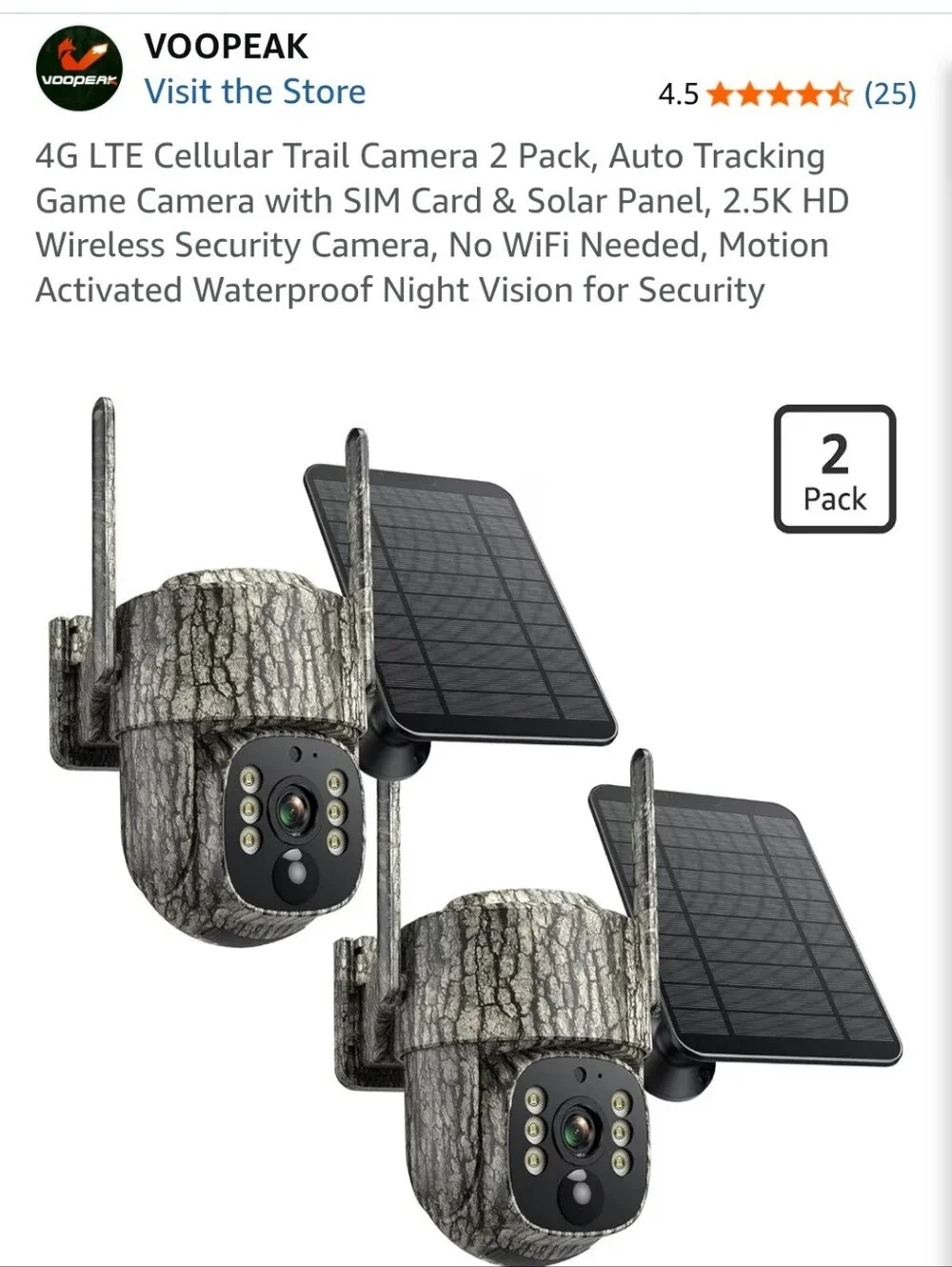 2-Pack Solar Trail Security Cameras in Tree Bark Camouflage